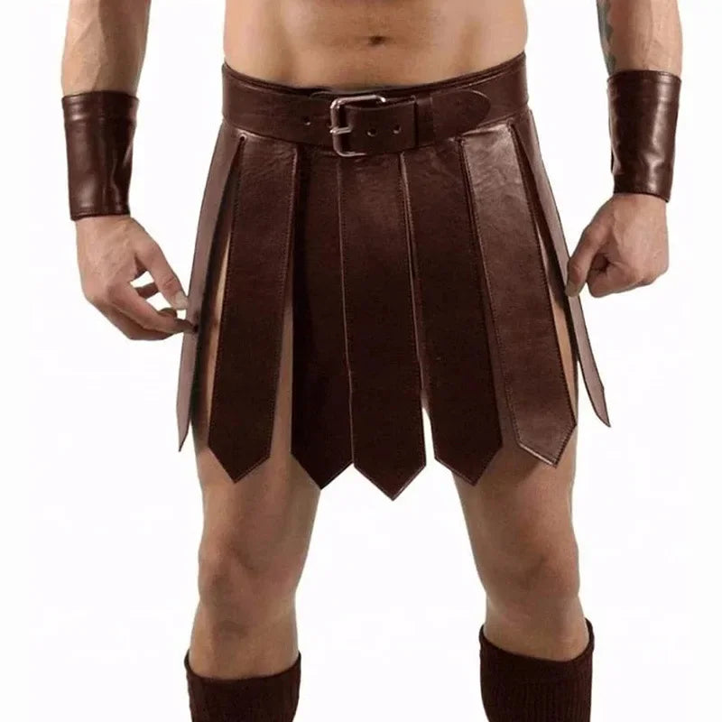 Medieval Greek Cosplay Costume Men Women Steampunk PU Leather Armor Dress Ancient Roman Belt Skirt Dress
