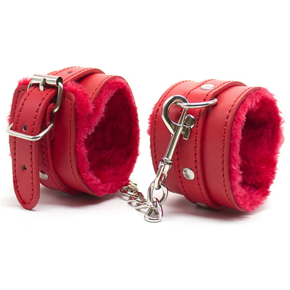 Handcuffs Sexy Metal Adjustable PU Leather Plush Restraints Slave Erotic Wives Cuff Sex Toys for Couples Adult Games Supplies