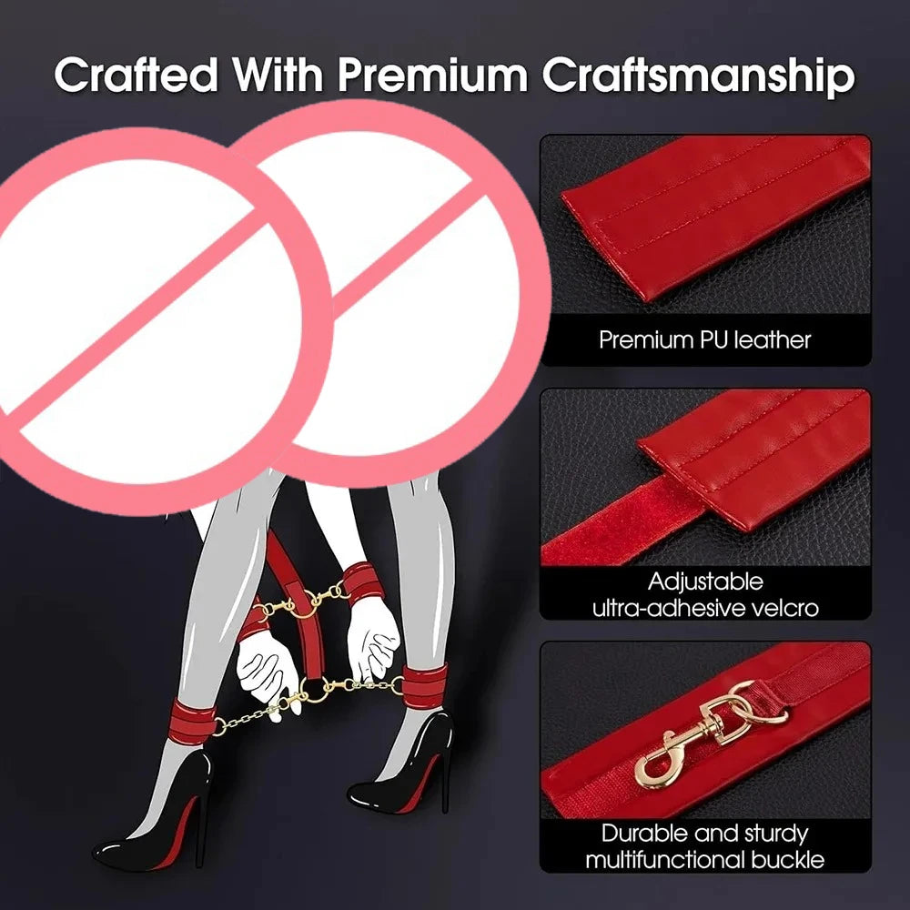 BDSM Training Bondage Sex Toys Adjustable Handcuffs and Leg Cuffs PU Collar and Bra Couple Toys SM Slave Props for Men and Women