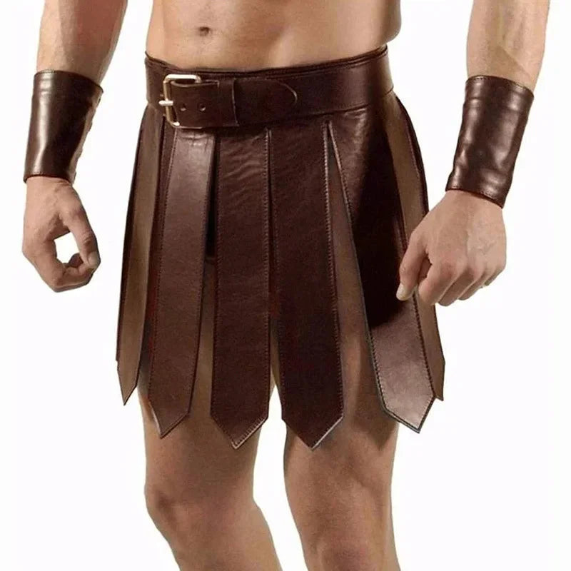 Medieval Greek Cosplay Costume Men Women Steampunk PU Leather Armor Dress Ancient Roman Belt Skirt Dress