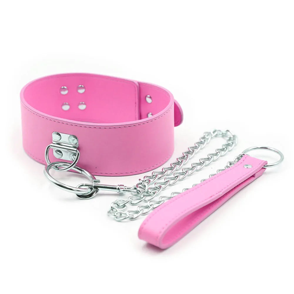 Lock Collar And Steel Leash Pink Bdsm Fetish Dog Bondage play Set Couples Adult Game Collars Sex Toys Master Slave Erotic Neck