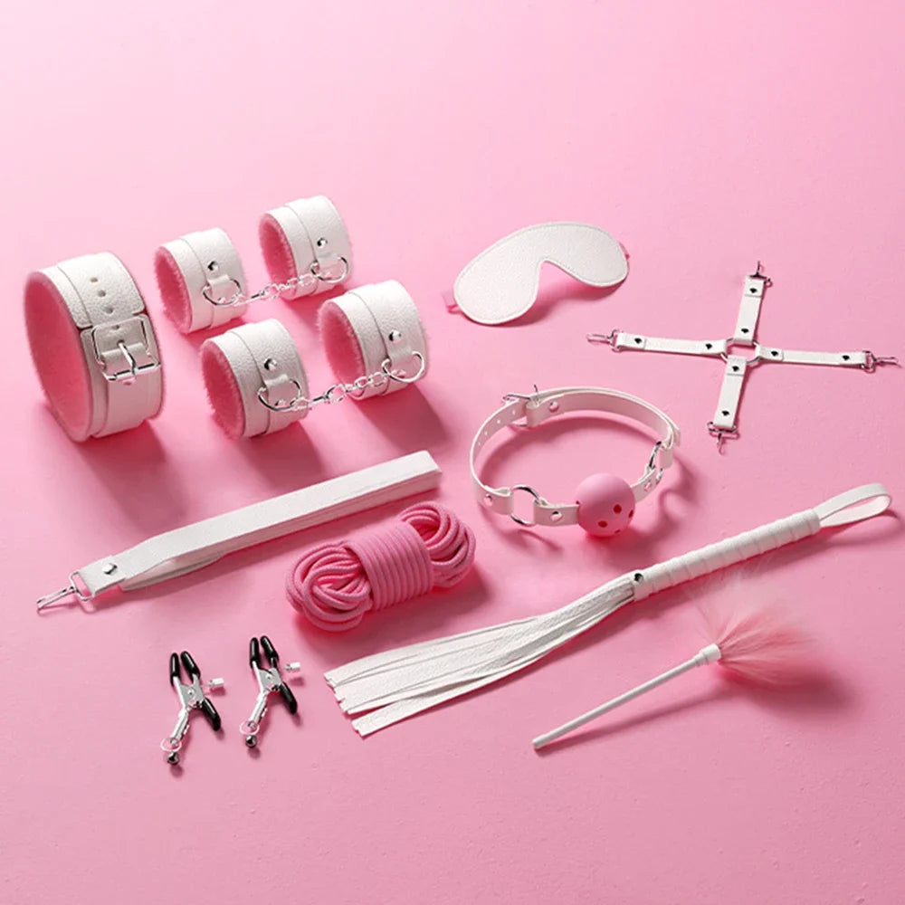 Deluxe Couples Bondage Kit Leather Whip Handcuffs BDSM Accessories for Women Adult Intimacy Toys BDSM Kit Set