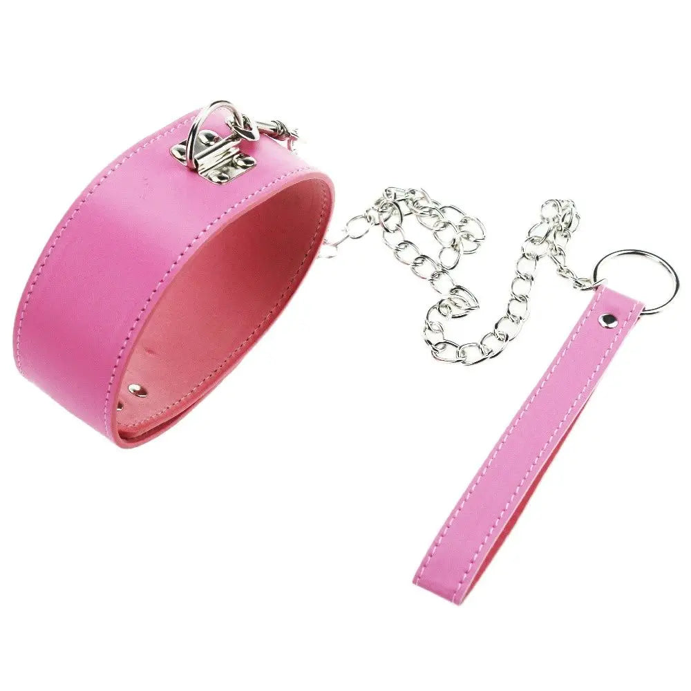 Lock Collar And Steel Leash Pink Bdsm Fetish Dog Bondage play Set Couples Adult Game Collars Sex Toys Master Slave Erotic Neck