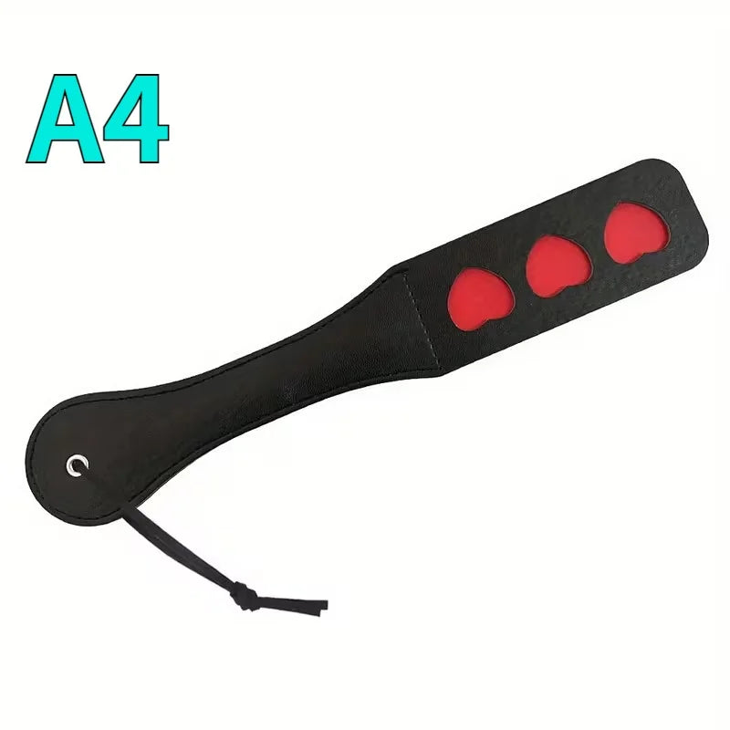 Double-Layer PU Leather Erotic Paddle, Heart-Shaped LOVE Riding Crop Erotic Toy, Fun Training Paddle