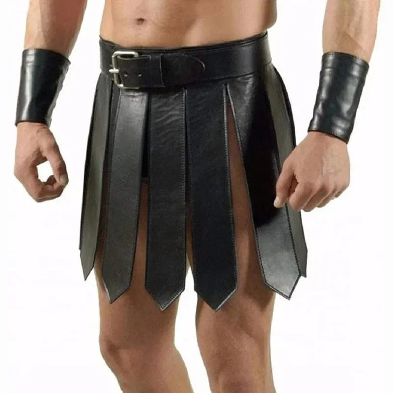 Medieval Greek Cosplay Costume Men Women Steampunk PU Leather Armor Dress Ancient Roman Belt Skirt Dress