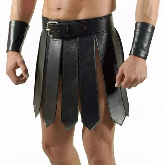 Medieval Greek Cosplay Costume Men Women Steampunk PU Leather Armor Dress Ancient Roman Belt Skirt Dress
